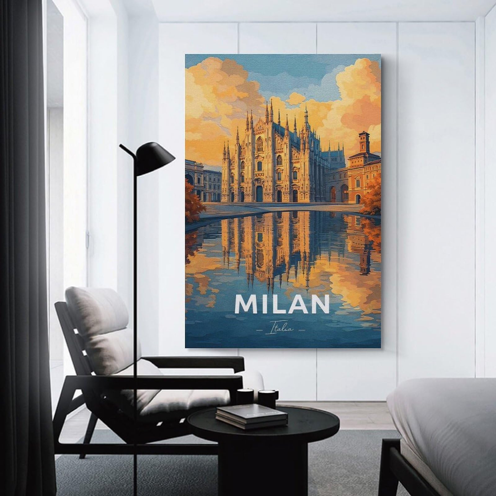 Junmoney Unframe-Style-12-1 Milan Cathedral Reflection Wall Decor Canvas Print 08X12inch(20X30cm), For Study, Office Or Apartment Decor, A Wall Art Gift For Fresh Interiors