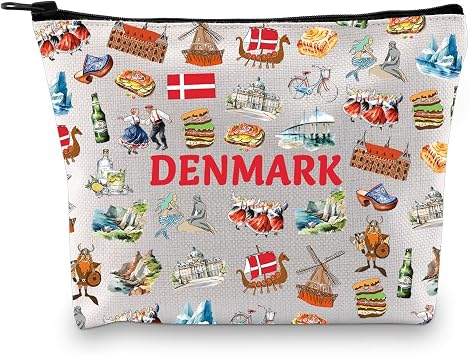 Zuo Bao Denmark Cosmetic Bag Denmark Flag Denmark Travel Danish Landmarks Denmark Pride Gift Denmark Country Gift DENMARK