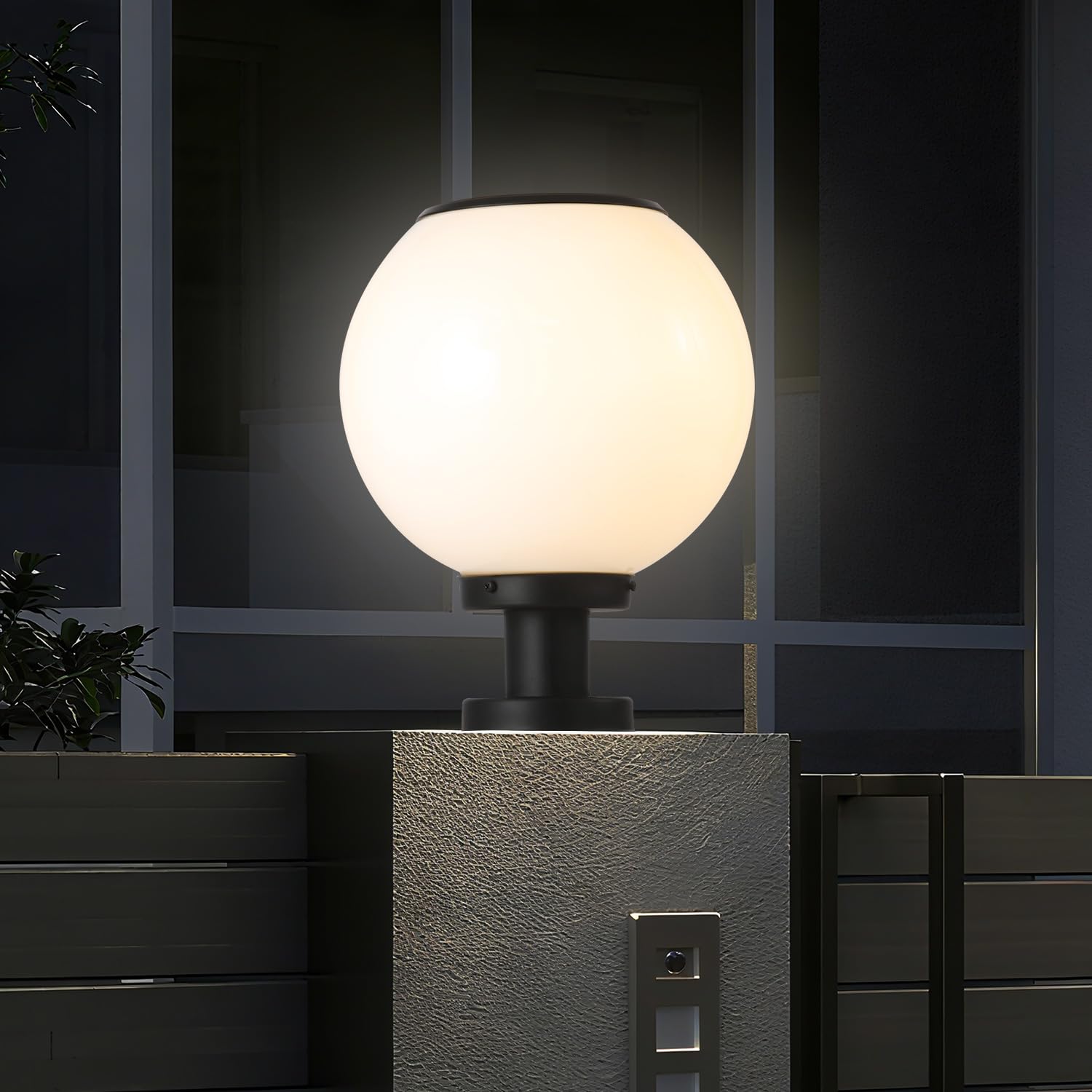 PTOUG Solar Outdoor Column Lights - Stainless Steel Fence Pedestal