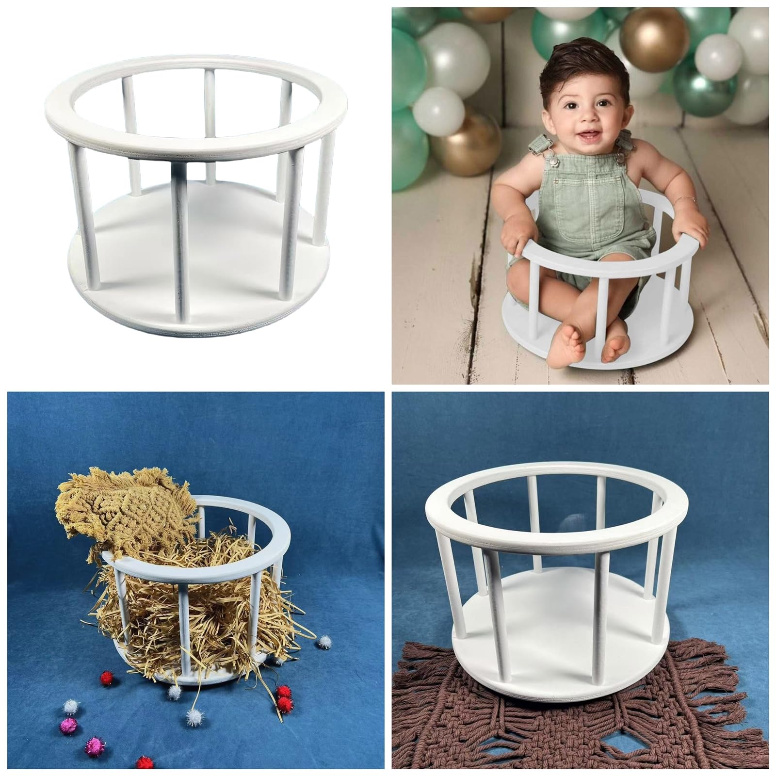 Cestino rotondo in legno Accessori per portatili Soggiorno confortevole per la fotografia infantile per catturare momenti preziosi Cestino fotografico per