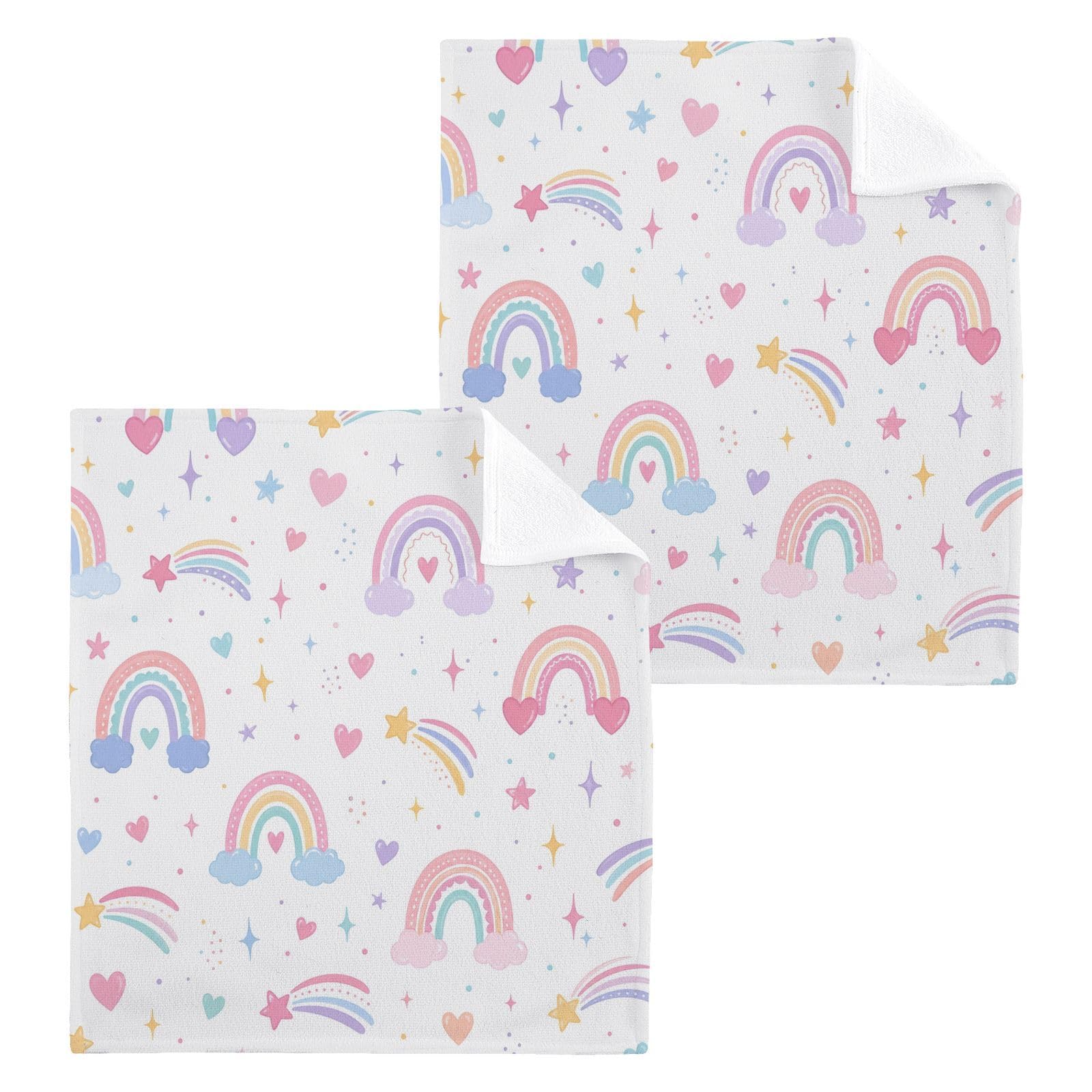 BOESI Pastel Rainbow 12x12in Cotton Washcloth,Soft Absorbent Face Towel