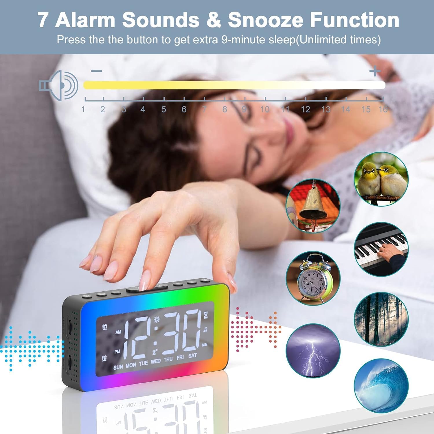 AFEXOA Digital Alarm Clock with snooze function and various alarm sounds