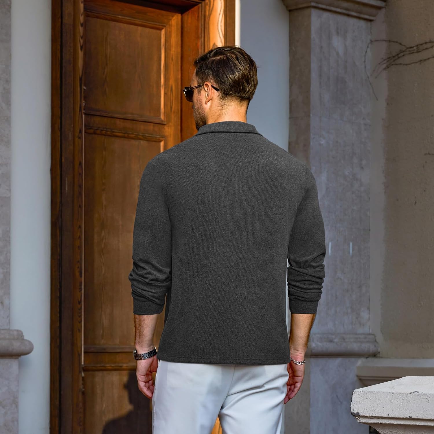 Men's Casual Polo Shirts Long Sleeve Basic Thermal Pullover Tops Classic Collar Solid Golf Shirts - Image 5