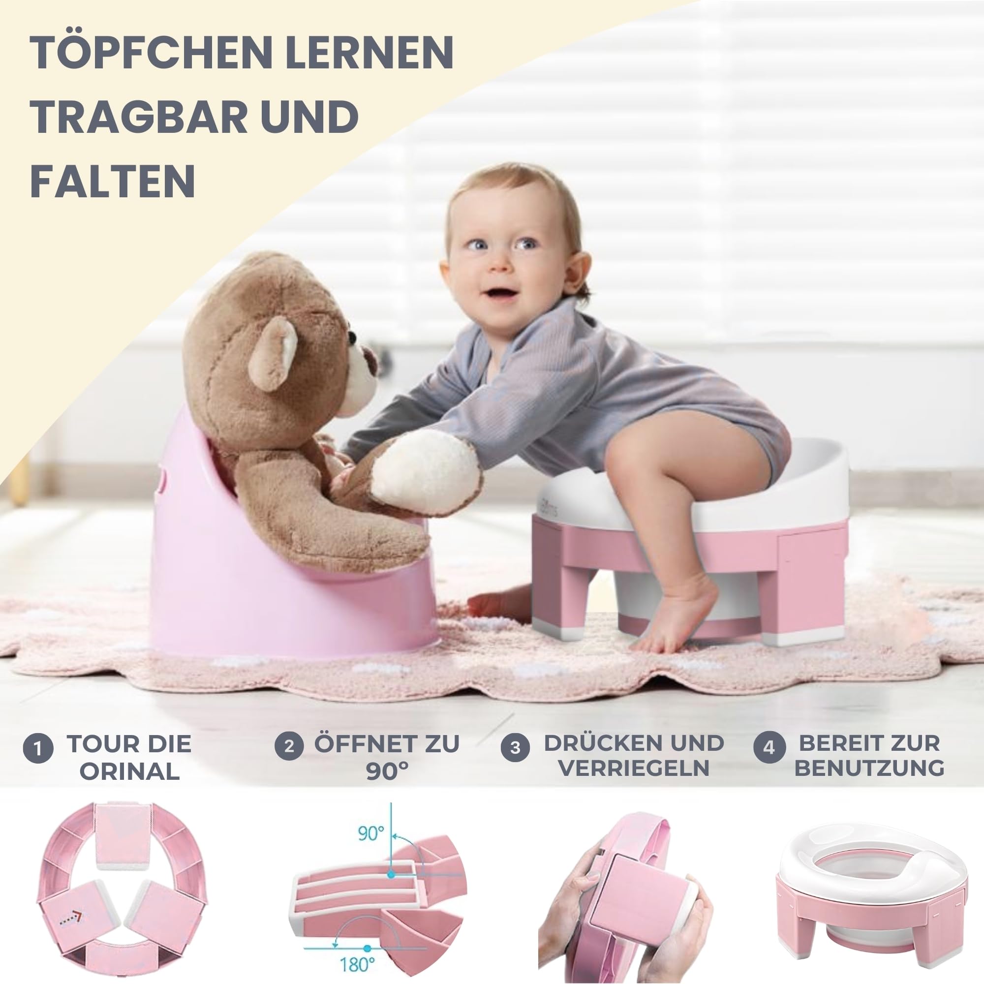 HuBorns - Faltbarer Toilettensitz Kinder - Mobile Toilette für Unterwegs Auto Leicht zu Verstauen - Potty Training Toilet mit 10 Einwegbeuteln Inklusive - Portable Potty für das Töpfchen Training