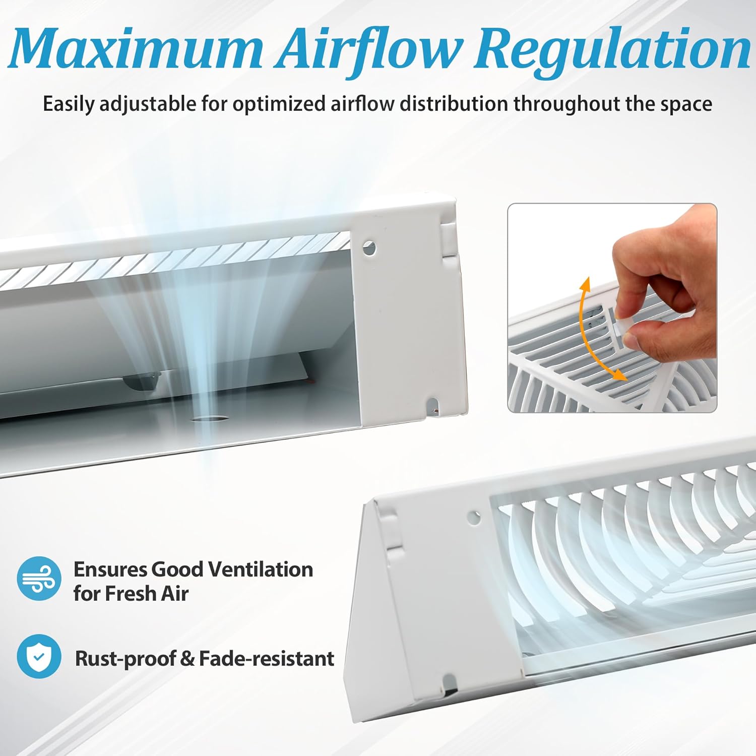 Baseboard Register Diffuser Vent Covers: 12 Pcs 18 Inch Baseboard Diffuser (Duct Opening Size) - Smooth Air Adjust Lever & Easy Install for Home Floor Wall Register Vent Cover - White