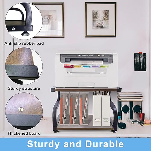 Miniatura 3 de URLINE Soporte para impresora con almacenamiento de 2 niveles, estante de escritorio para impresora, organizador de mesa, antideslizante,
