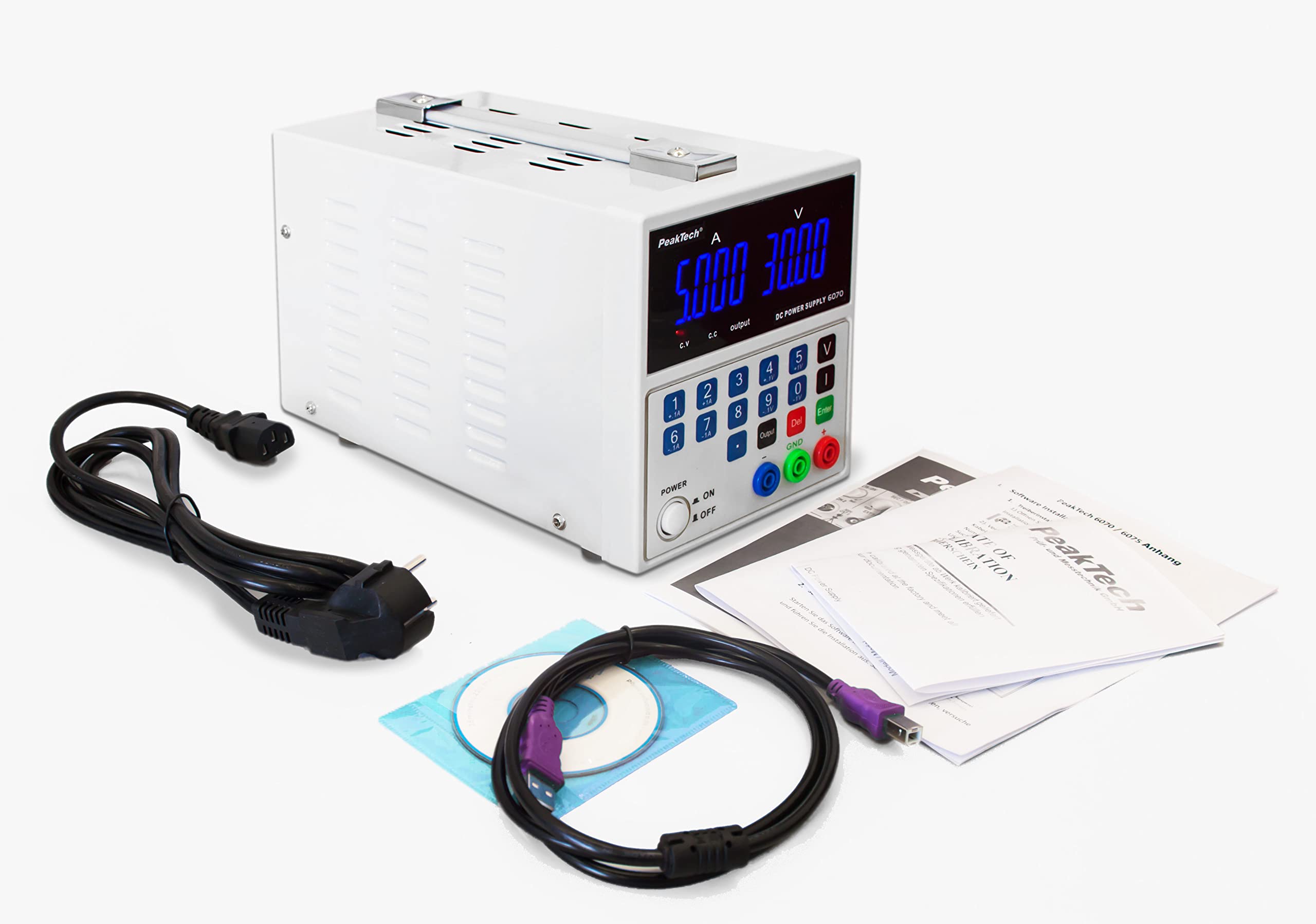 PeakTech 6070 - Alimentation de Laboratoire DC 0-30V / 0-5A, Alimentation Stabilisée à Découpage, Protection contre les Surcharges et les Courts-Circuits, Refroidissement Passif
