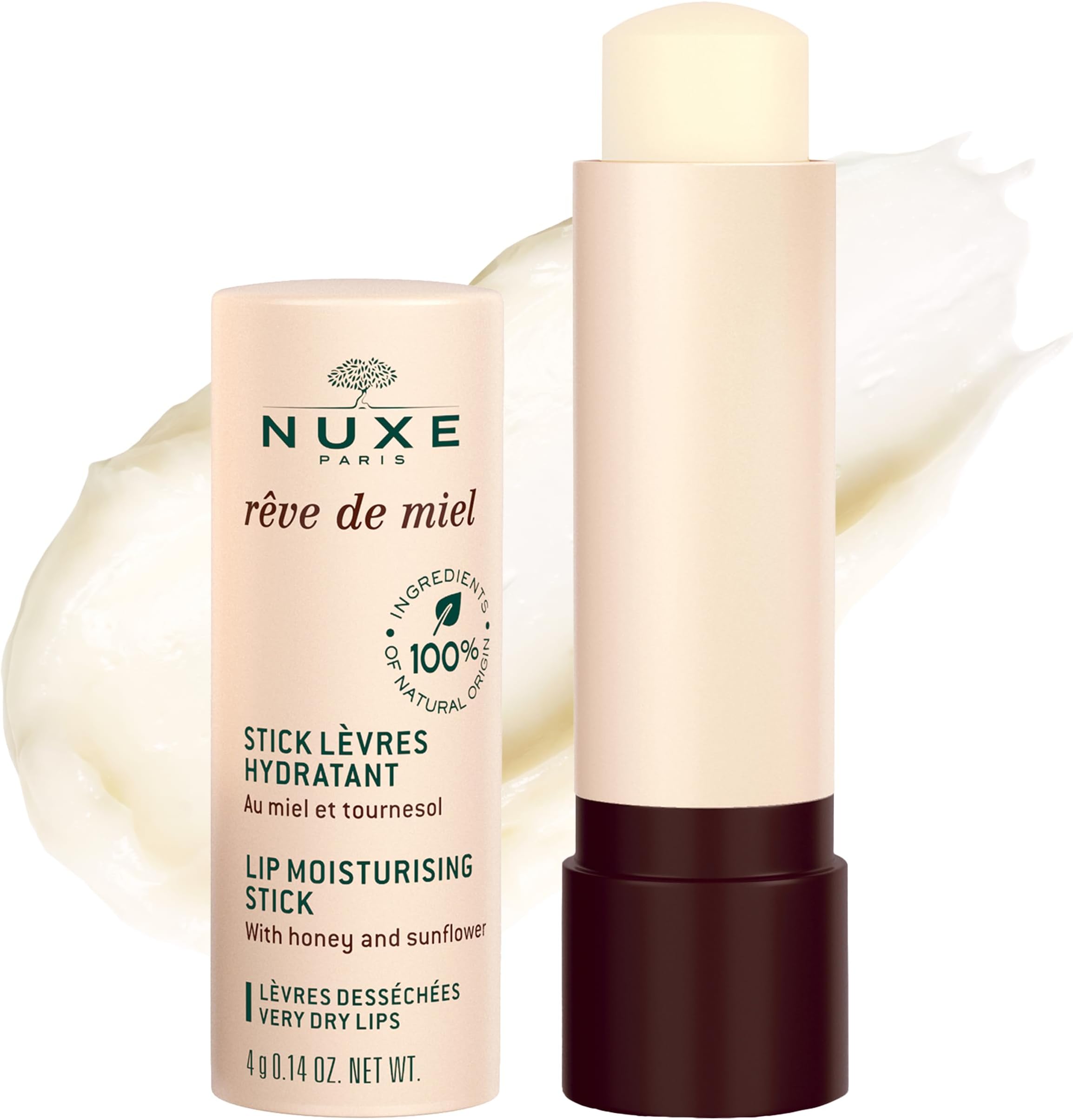 NUXE Rêve de Miel Lip Balm With Shea Butter and Vitamin E. 100% Natural Organic Lip Moisturizer for Cracked & Dry Lips, 0.14 Oz