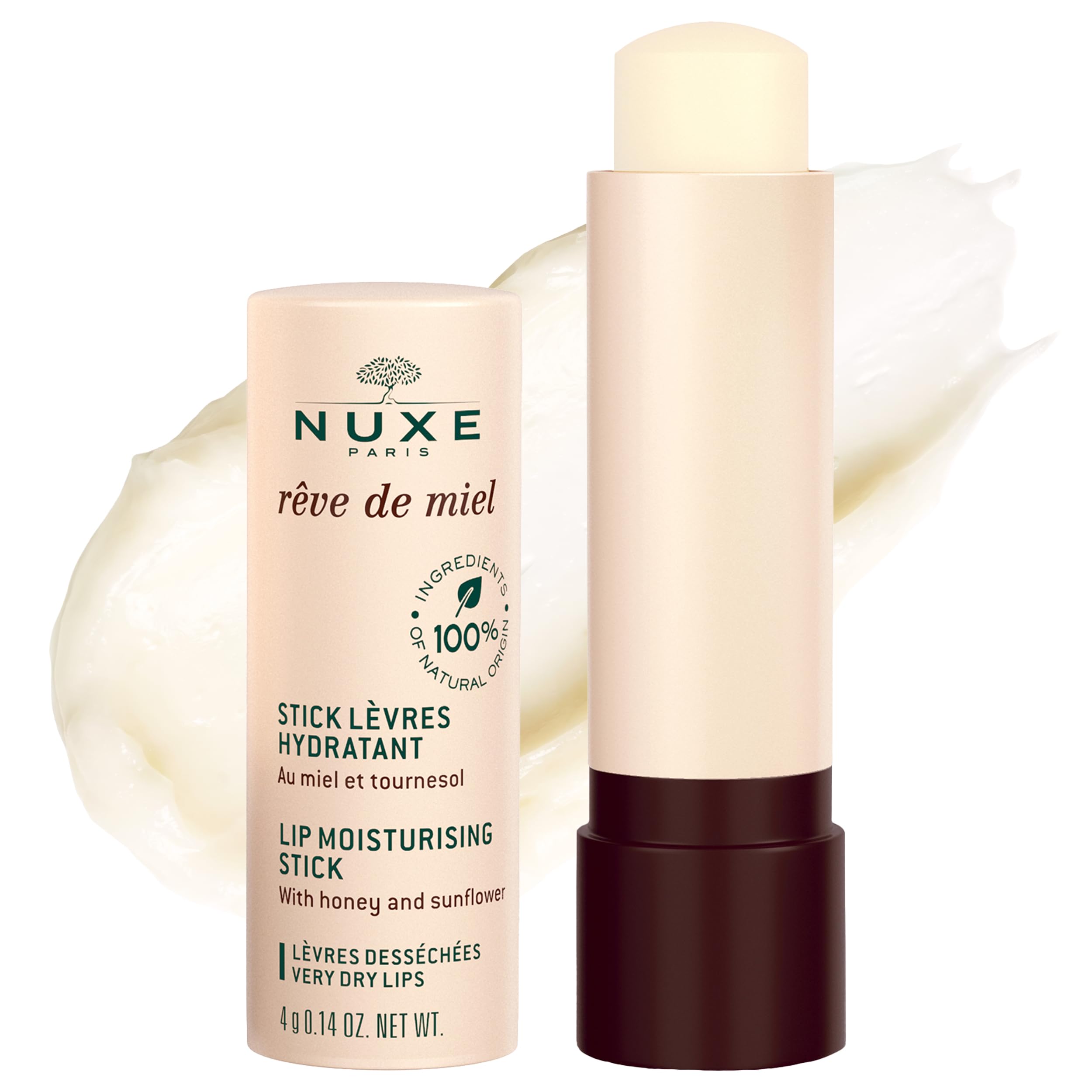Nuxe Reve de Miel Lip Moisturising Stick 4g, Nourishing Lip Balm Stick, Hydrates, Repairs & Protects Dry Lips, With Honey’s Softening Properties, Vegan Formula