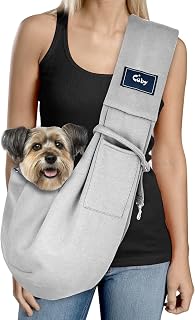 CUBY Hands-Free Reversible Dog Cat Sling Carrier - Soft Breathable Pouch for Small Pets Puppies Outdoor Walks (Classic Grey)
