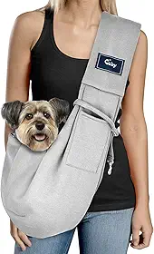 CUBY Dog and Cat Sling Carrier - Hands Free Reversible Pet Papoose Bag - Soft Pouch and Tote Design - Suitable for Puppy, Small Dogs Cats Outdoor (Classic Grey)