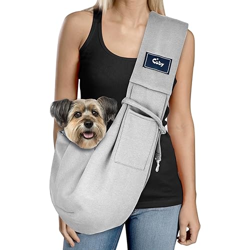 CUBY Dog and Cat Sling Carrier - Hands Free Reversible Pet Papoose Bag - Soft Pouch and Tote Design - Suitable for Puppy, Small Dogs Cats Outdoor (Classic Grey)