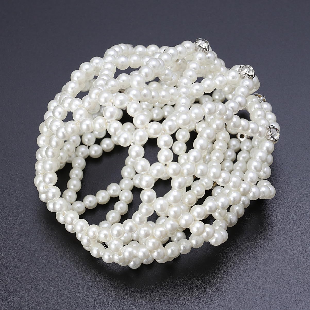 Beavorty Handmade Elastic Crochet Pearl Hair Snood Ballet Dance Hairnet for Women Hair Buns Cover Accessory