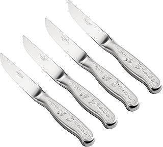 Tramontina Churrasco 4-Piece Steak Knives, 5-Inch Stainless Steel High-Carbon Blade Kitchen Knife Set with Engraved Handle,Full-Tang, Dishwasher-Safe