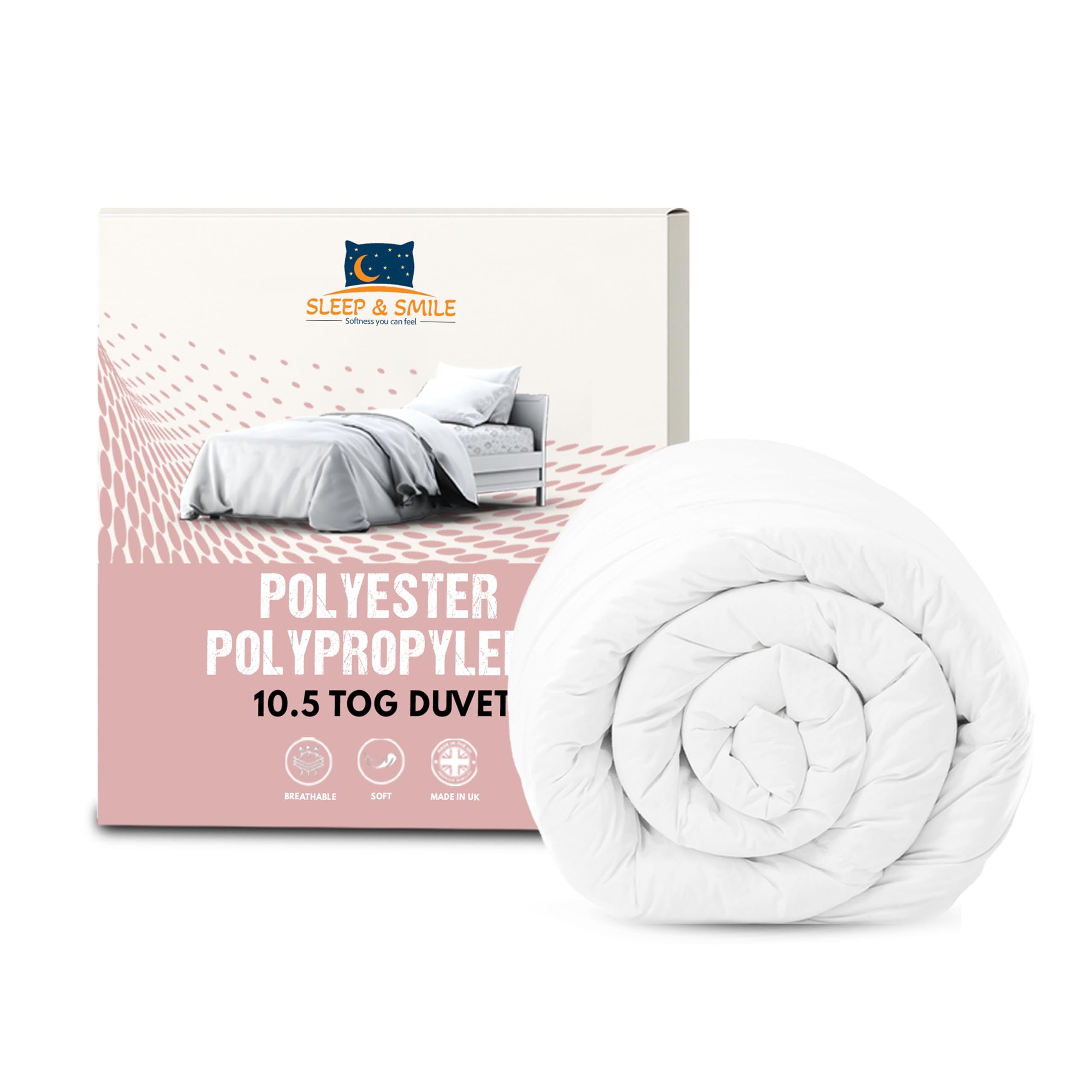 Sleep&Smile 10.5 Tog Polyester Polypropylene (Teabag Type) Hollowfibre Duvet/Quilt, King, Non Allergenic, Uk Made