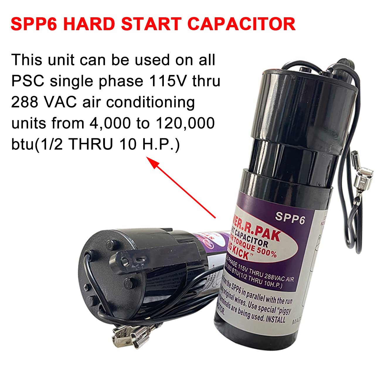 Podoy SPP6 Hard Start Capacitor Replacement Compatible with Supco Relay 1/2HP-10HP 500% Increase Starting Torque 120-288V AC Compressor(Pack of 2)