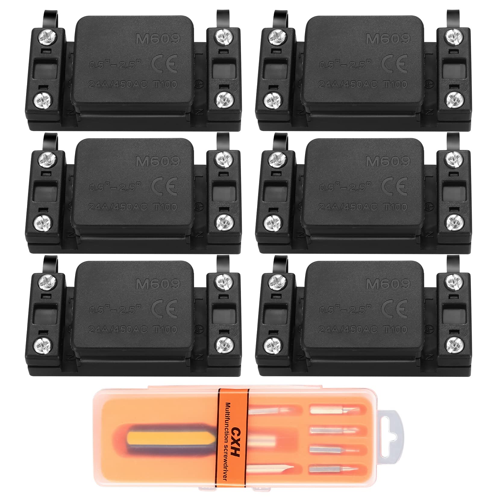 Junction Box, 6 Pcs Outdoor Electrical Junction Box, Cable Wire Connectors for Indoor Lighting - Black
