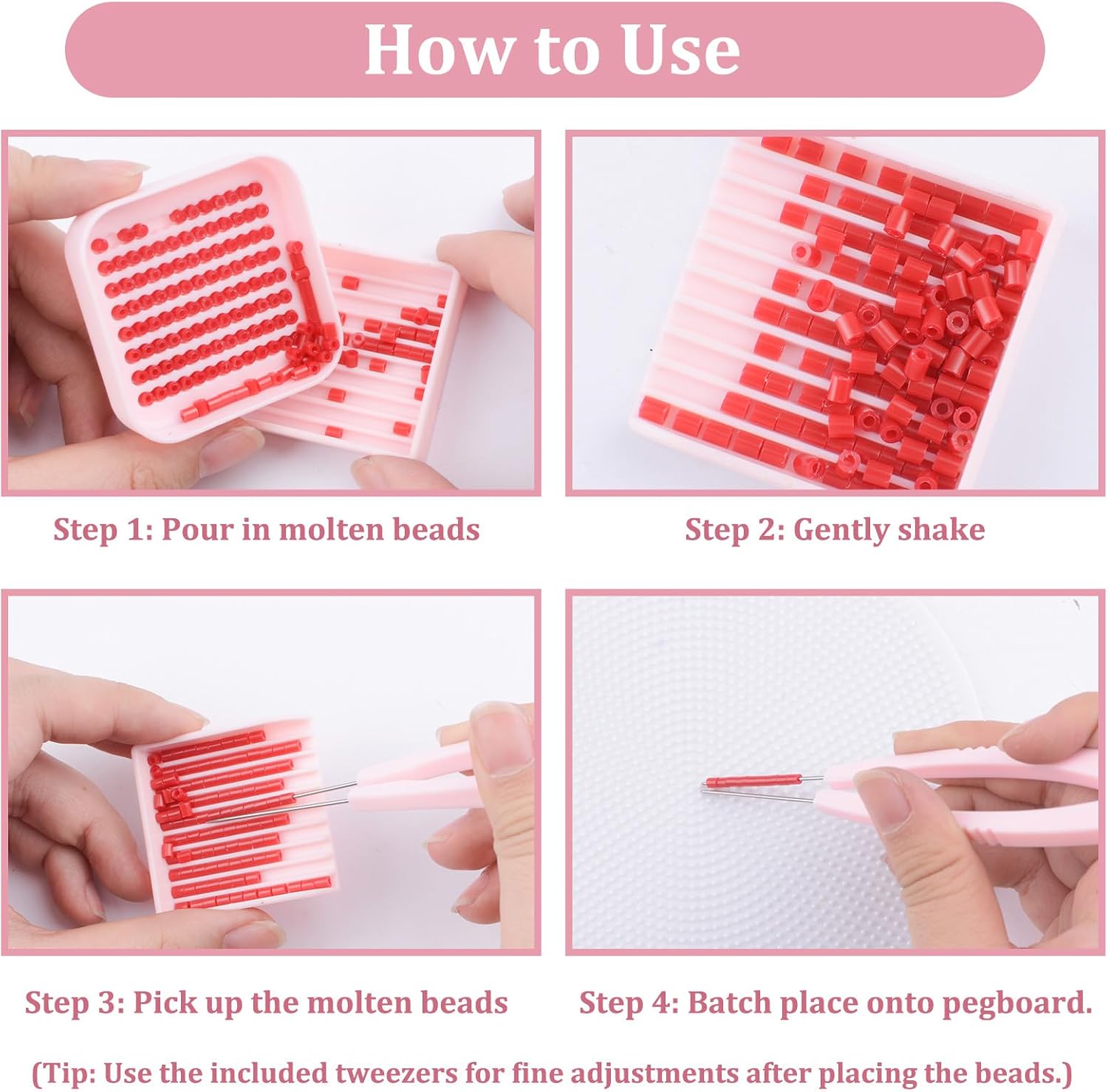 2.6mm Fuse Beads Kit,6Pcs Perler Beads Kit-Double Needle Tweezer & Aligner Tray Picking Tray Bead Pegboards Fuse Tool for Iron Bead Crafting
