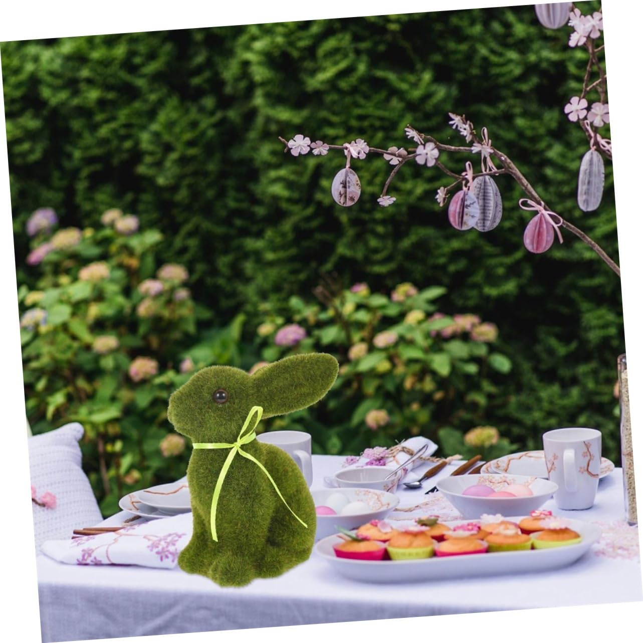 4 Pezzi Coniglietto Flockato Verde per Decorazioni Pasquali, Coniglio Artificiale in Schiuma, Design Creativo e Realistico per Lavori Manuali e Tavolo da Festa