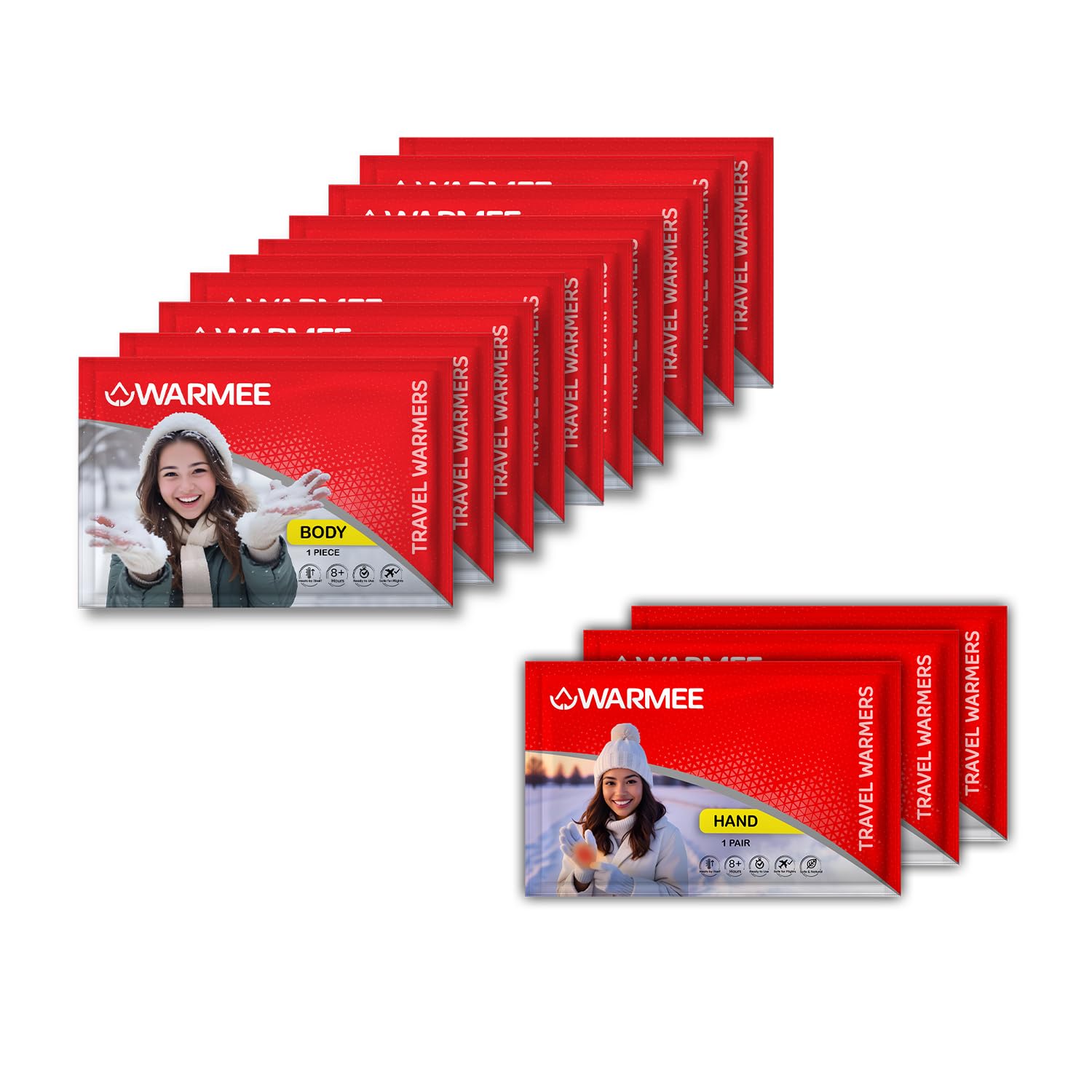 WARMEE Body and Hand Warmers - Heat Pouch, Heat Pack for Men & Women | Body Warmer for Travel, Cold Climate, Winter | (Pack of 10 Body + Pack of 6 Hand)