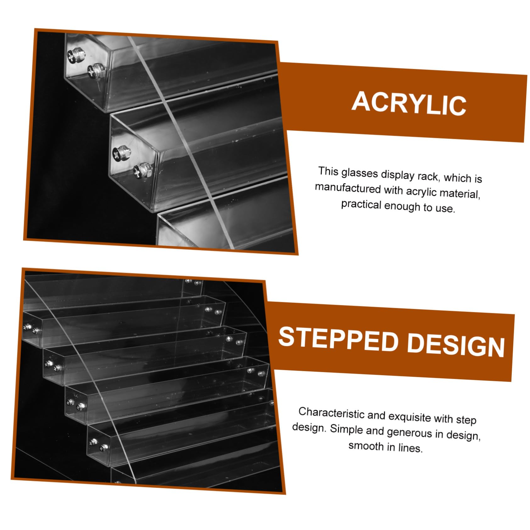 FRCOLOR Espositore Occhiali in Acrilico a 6 Livelli da Banco | Struttura a Gradini, per Occhiali e Sole, Design Compatto e Finitura Raffinata