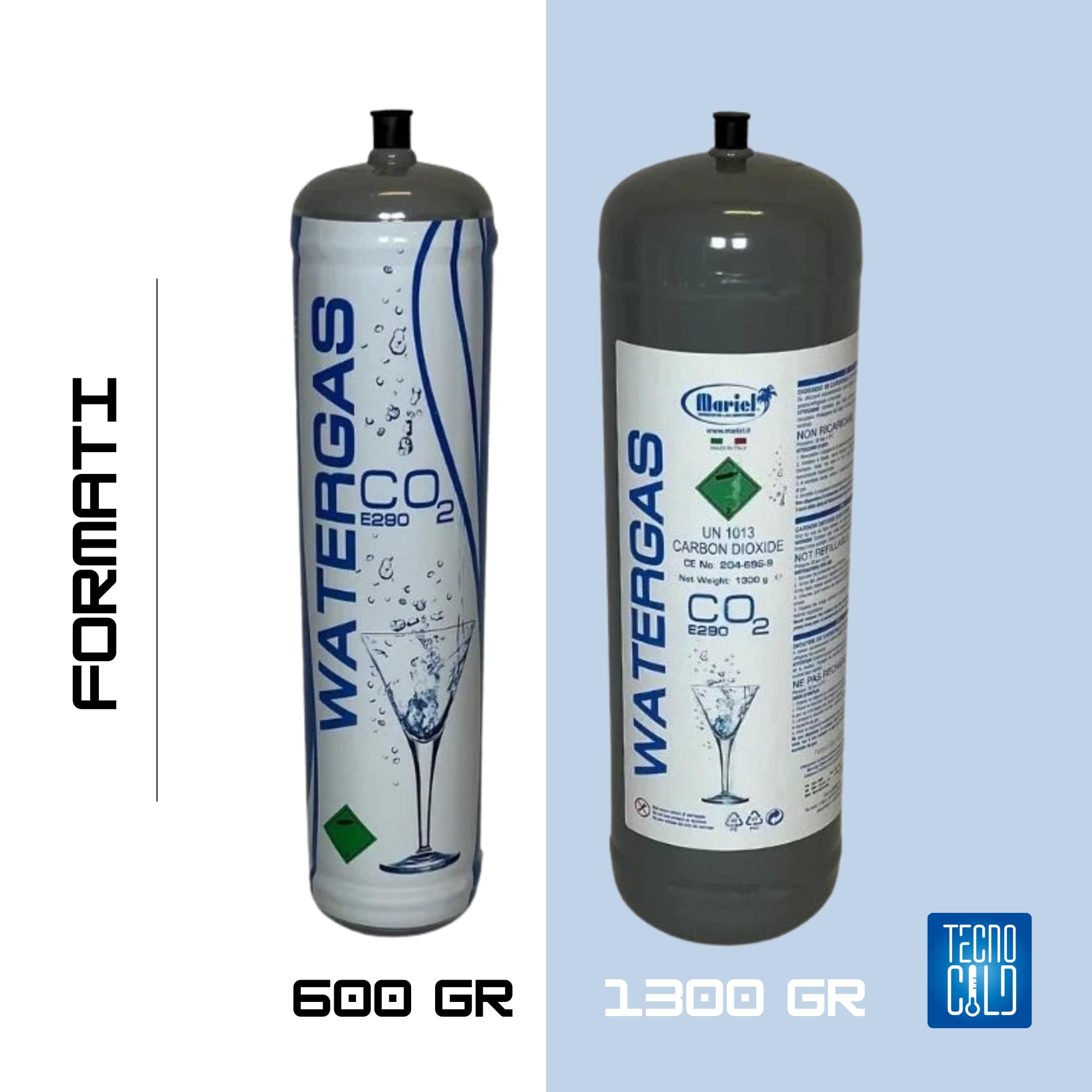Tecno Cold | Bombola CO2 1300 g Alimentare E290 per Gasatore – CO2 per Acqua Frizzante – Bombole CO2 Monouso M11x1 per Casa e Ufficio