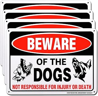 HISVISION Beware of Dog Sign, 4 Pack 10"x 7" Rust Free .40 Aluminum, UV Printed- Professional Graphics- Easy to Mount- Indoor Or Outdoor Use- Beware of Dog Warning Signs for Home House and Business