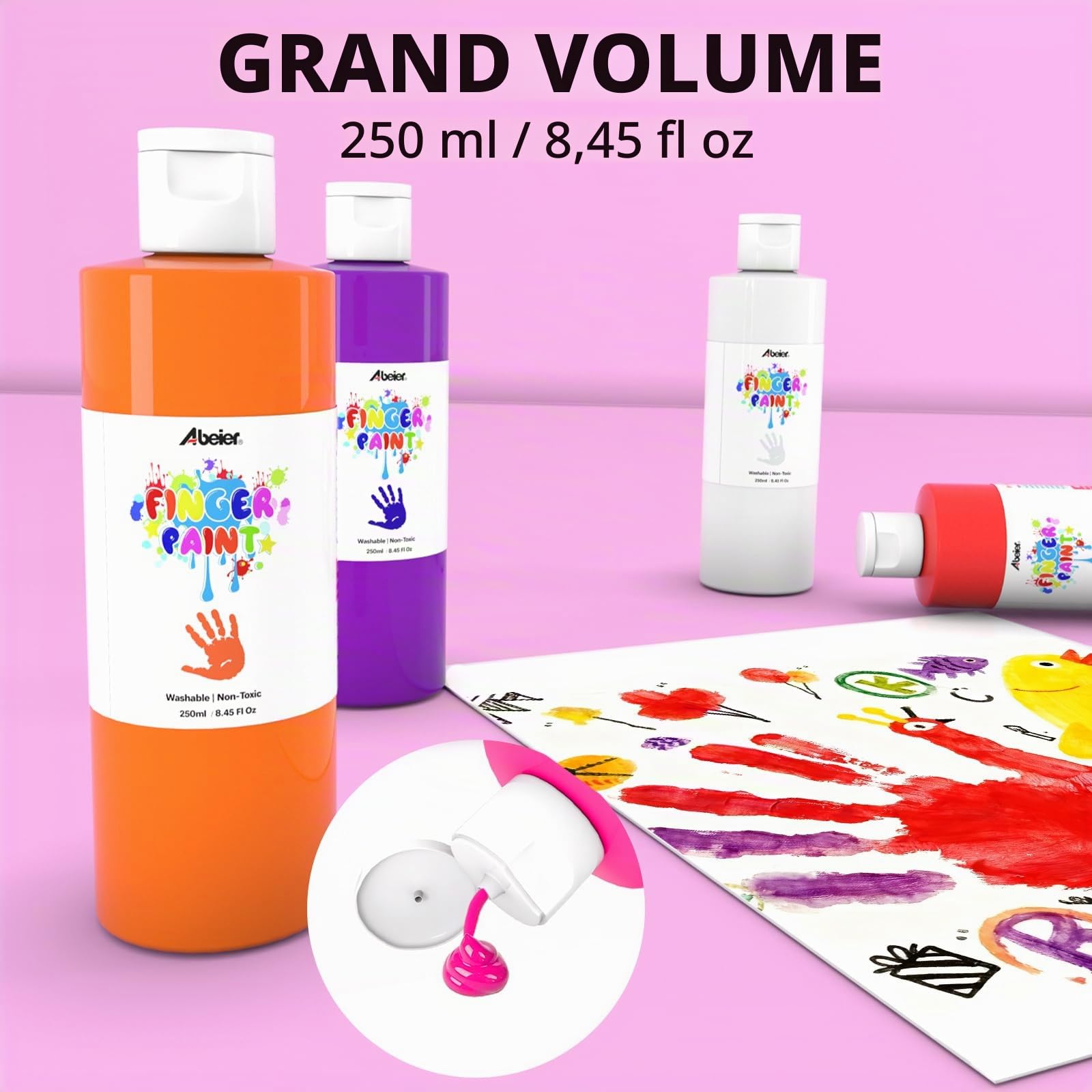 ABEIER Peinture au doigt pour enfants non toxique 250 ml x12, lavable, peinture au doigt pour empreintes, accessoires de peinture sûrs pour la maternelle, l'école, l'apprentissage précoce, le