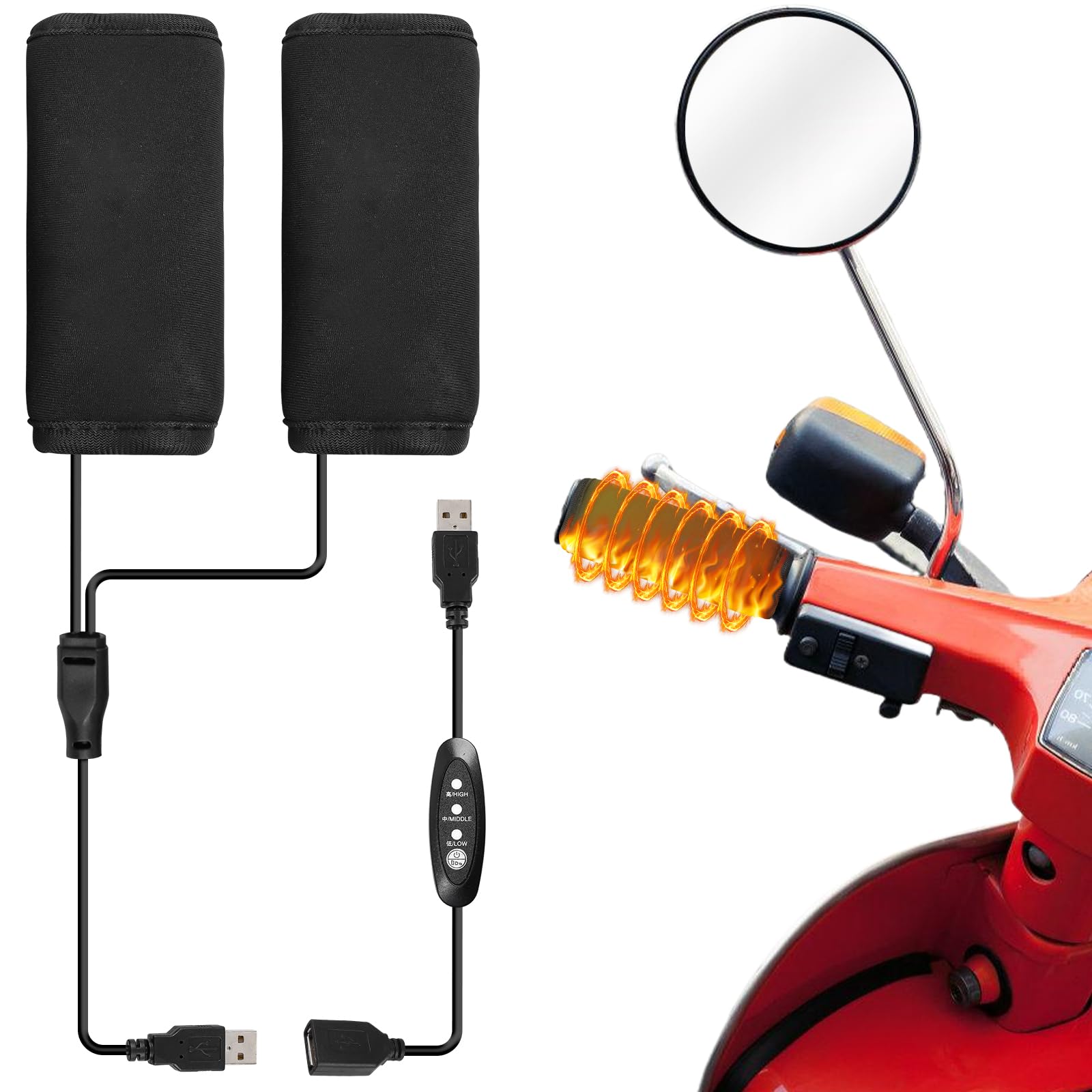 Poignées Chauffantes Moto USB 5V - Taille 14x10,3 Cm, 3 Niveaux De Chaleur, étanches, Pour Guidon 22-30 Mm