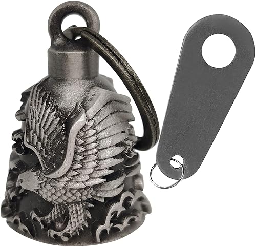 Dream Apparel Campana de motociclista con colgador de campana de motocicleta, accesorios de motocicleta o llavero para la suerte, plata