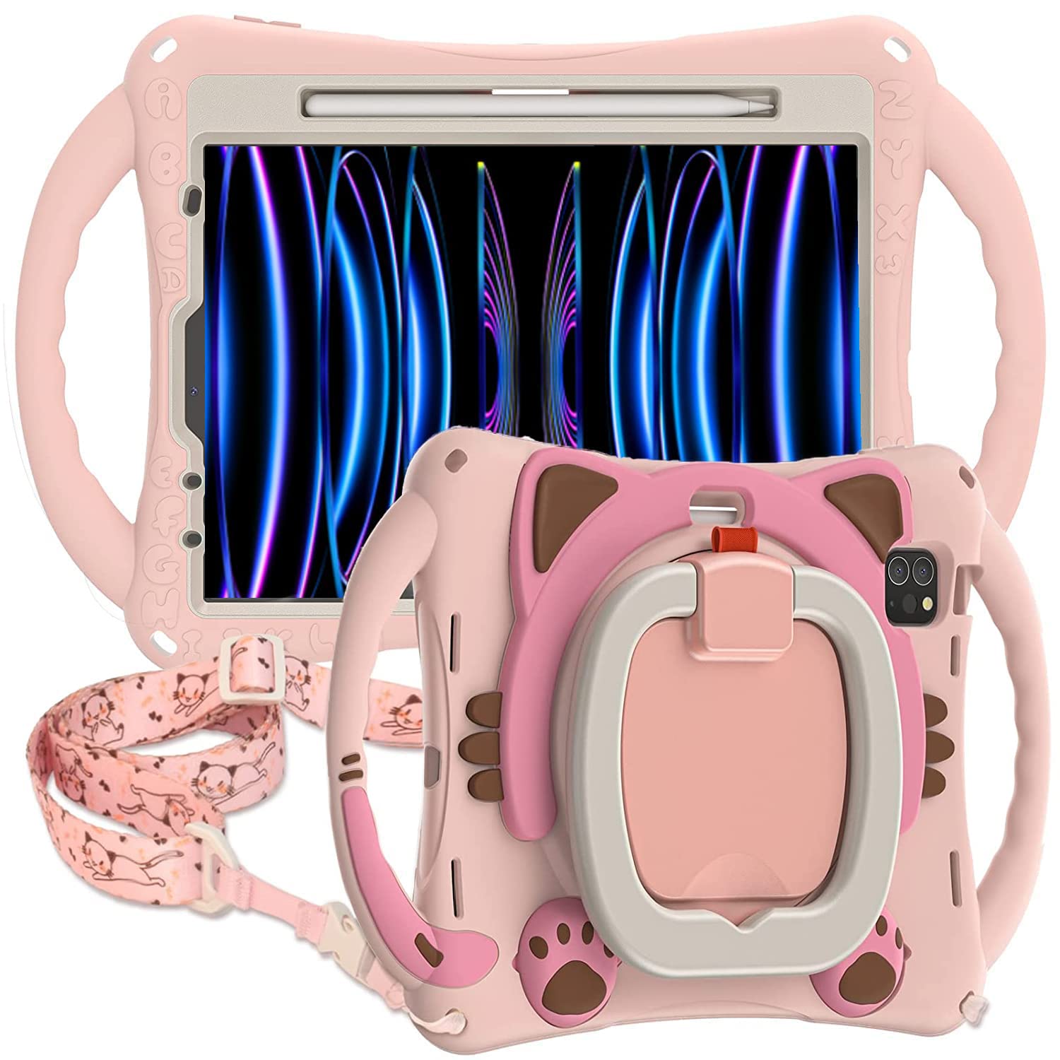ProElite Tough Kids case Cover for Apple iPad Pro 11 4th/3rd Gen 2022/ iPad Air 5th/4th Gen 10.9 inch with Rotating Kickstand & Shoulder Strap, Pink (B0B751H9TV) Amazon Price History, Amazon Price Tracker