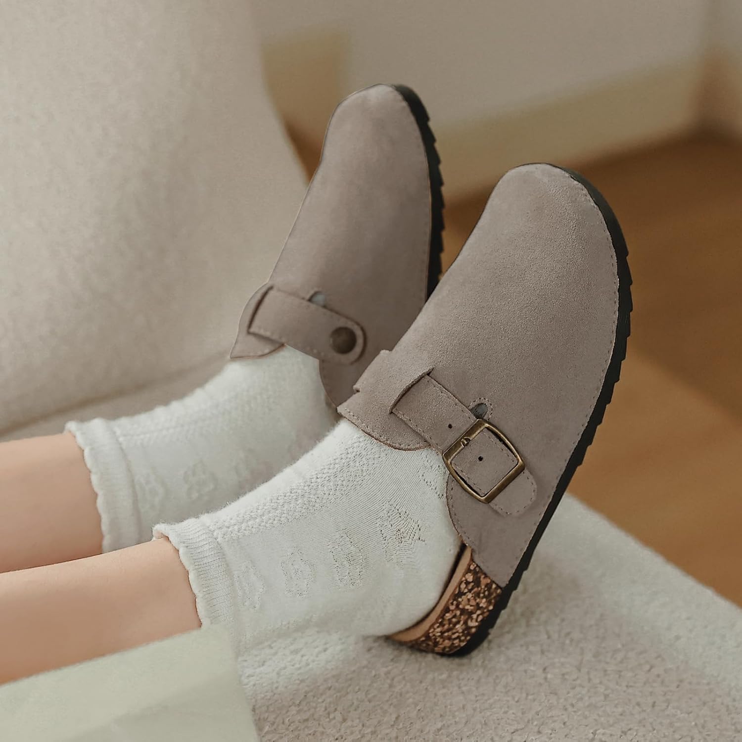 XTJSCBDSH Kids Suede Clogs with Cork Footbed, Toddler Boys Girls Sandals, Adjustable Buckle Slip-On Slippers, Arch Support Mules for Indoor Outdoor - Image 6