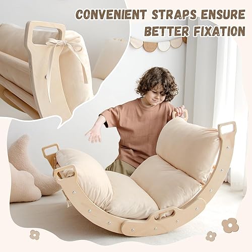 Miniatura 4 de Arco de balancín con cojín - Arco de escalada Montessori de madera para niños, almohada para arcos (natural)