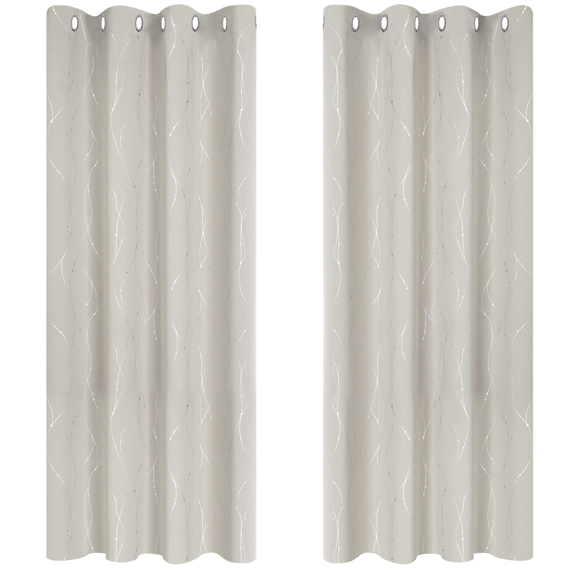 Deconovo Decorative Silver Dotted Line Foil Printed Blackout Curtains Thermal Insulated Curtains Eyelet Curtains for Baby Nursery 52 x 54 Inch Light Grey 2 Panels — view 21