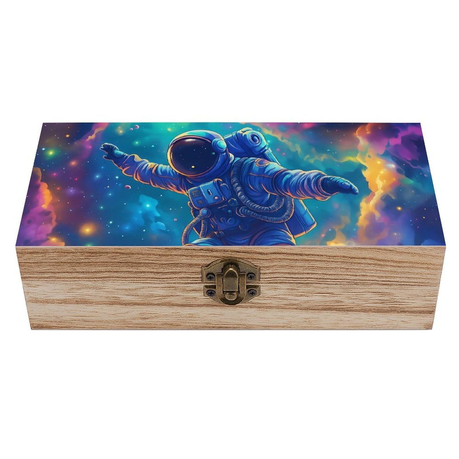Oudrspo Trippy Astronaut Retro Wooden Storage Box Keepsake Jewelry Decorative Art Storages Box Gift Boxs
