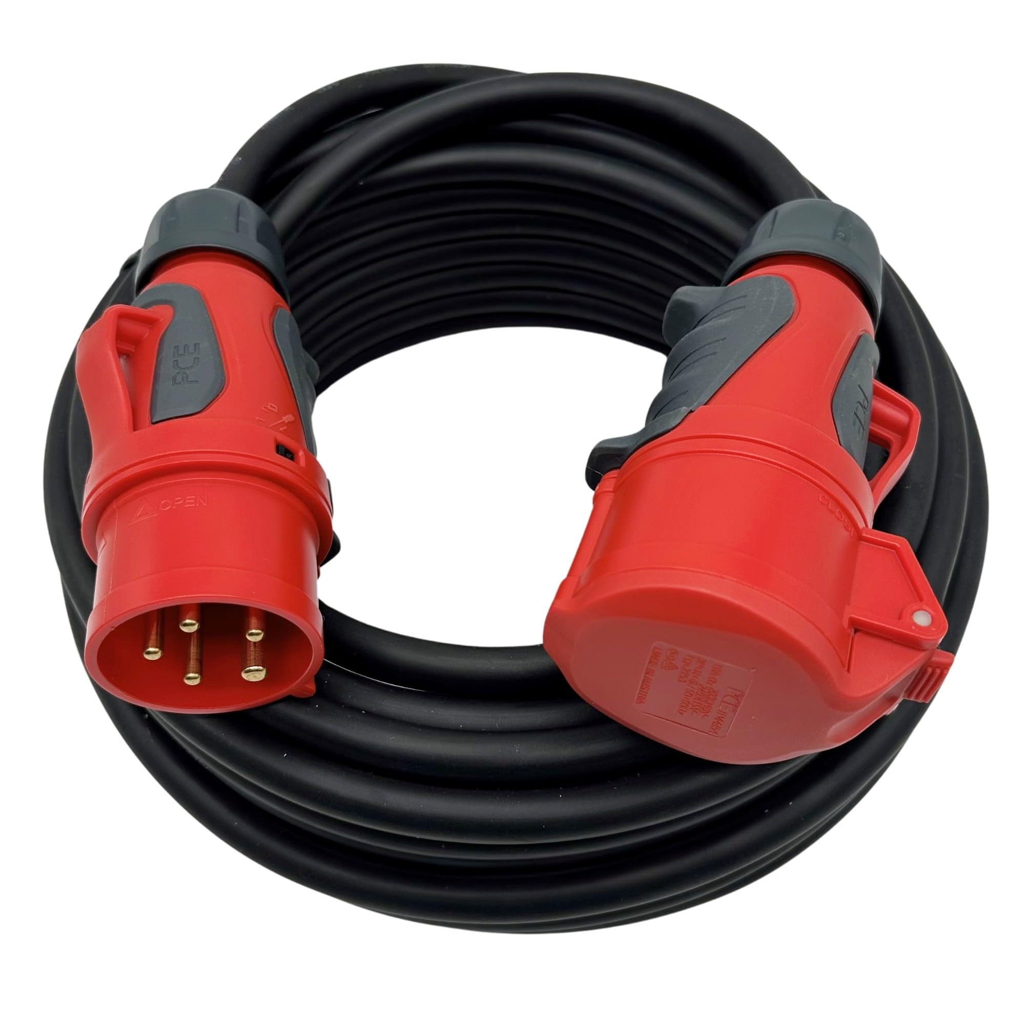 CEE Starkstromkabel 32A H07RN-F 5x2,5mm² PCE Grip Stecker/Kupplung 10m | mit GRIP Stecker und GRIP Kupplung aus dem Hause PCE