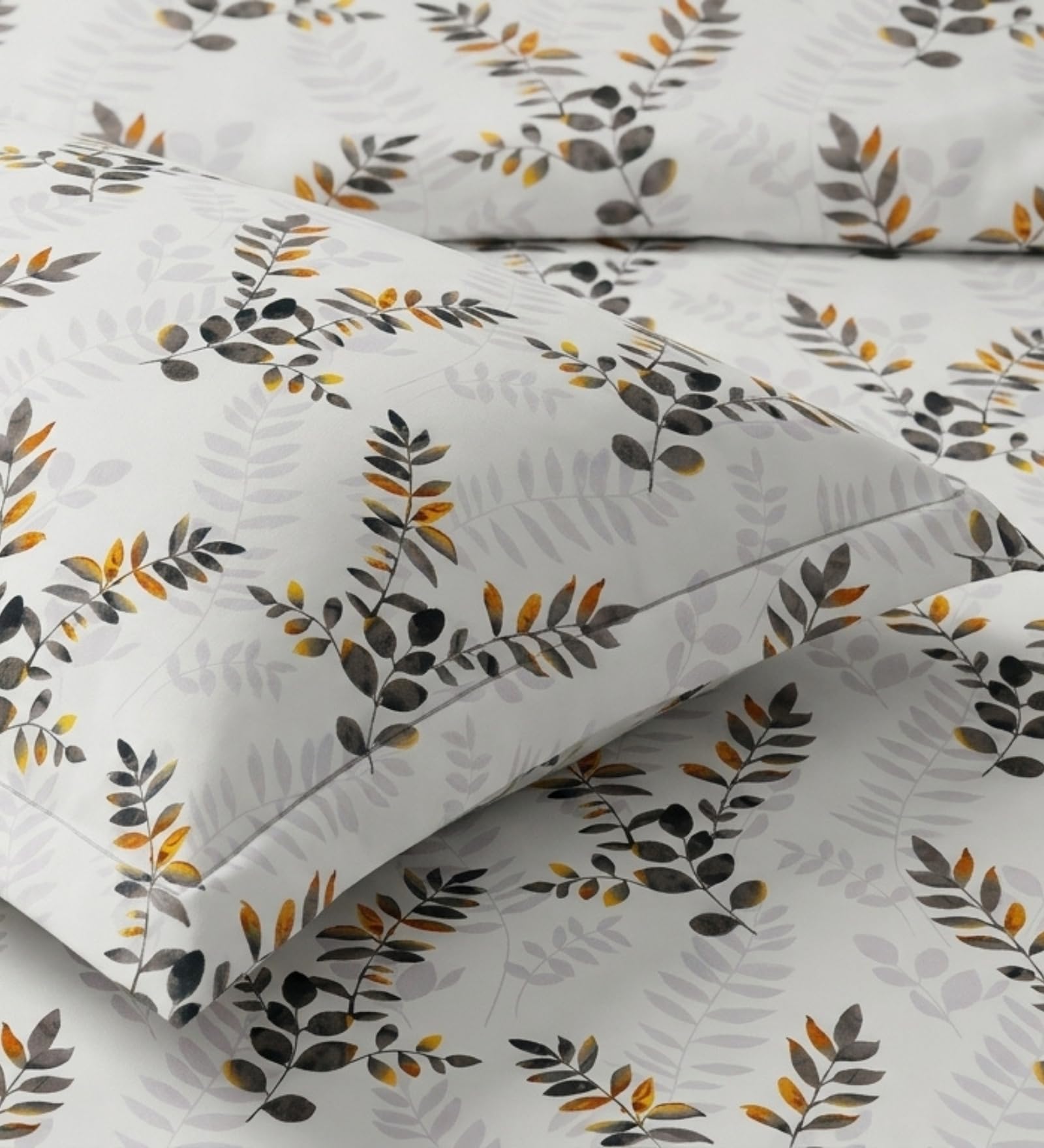 Mafatlal King Size Bedsheet - Beige Blue Leaf Print -20