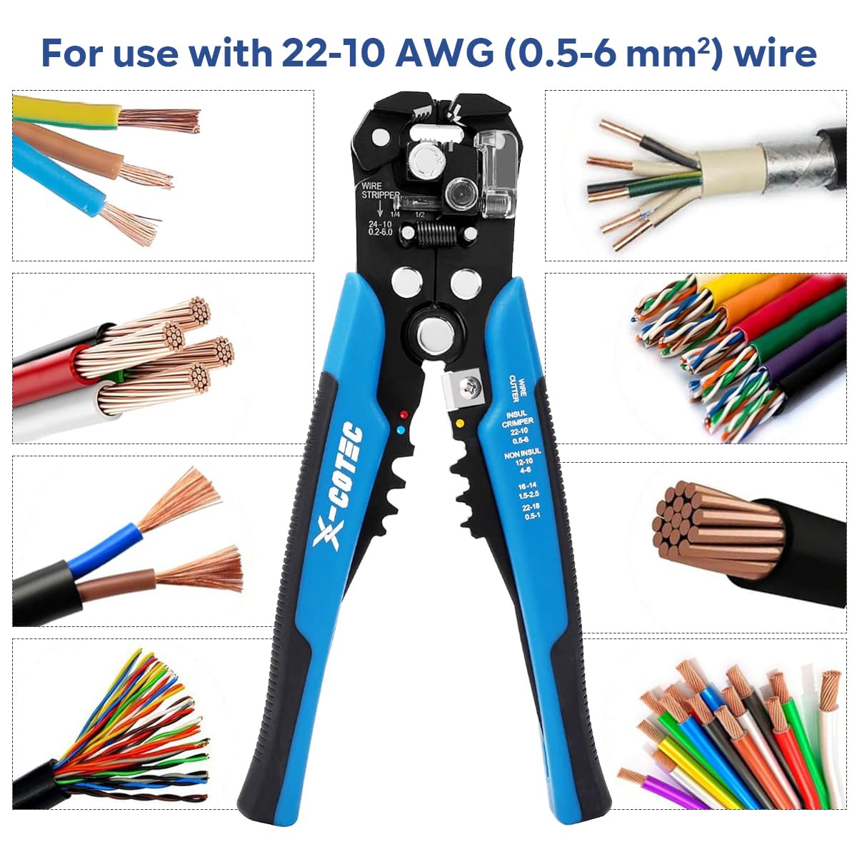 Pinza Spelafili Elettricista 3 in 1, Pinza Spellacavi Elettrici Professionale, Spellafili e Tagliafili Multifunzione, a Crimpare per Cavi 24-10 AWG