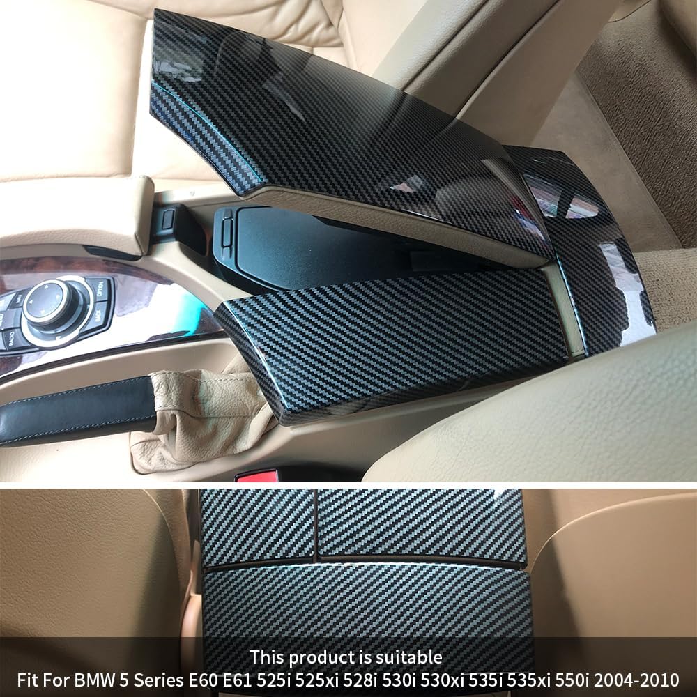 for BMW 5 Series E60 E61 F10 F11 G30 G32 2004-2021 Car Armrest Box Cover Carbon Fiber Color Center Console Box Armrest Panel Protect Trim Covers Auto Accessories (E60 E61 2004-2010)