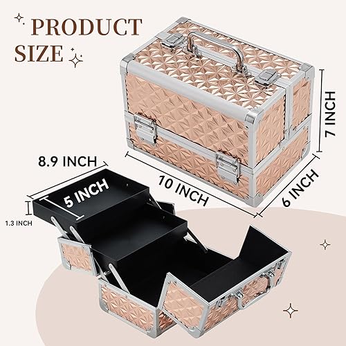 Miniatura 2 de Leeora&Leekoo Estuche de maquillaje con espejo iluminado, organizador portátil de caja de maquillaje (oro rosa)