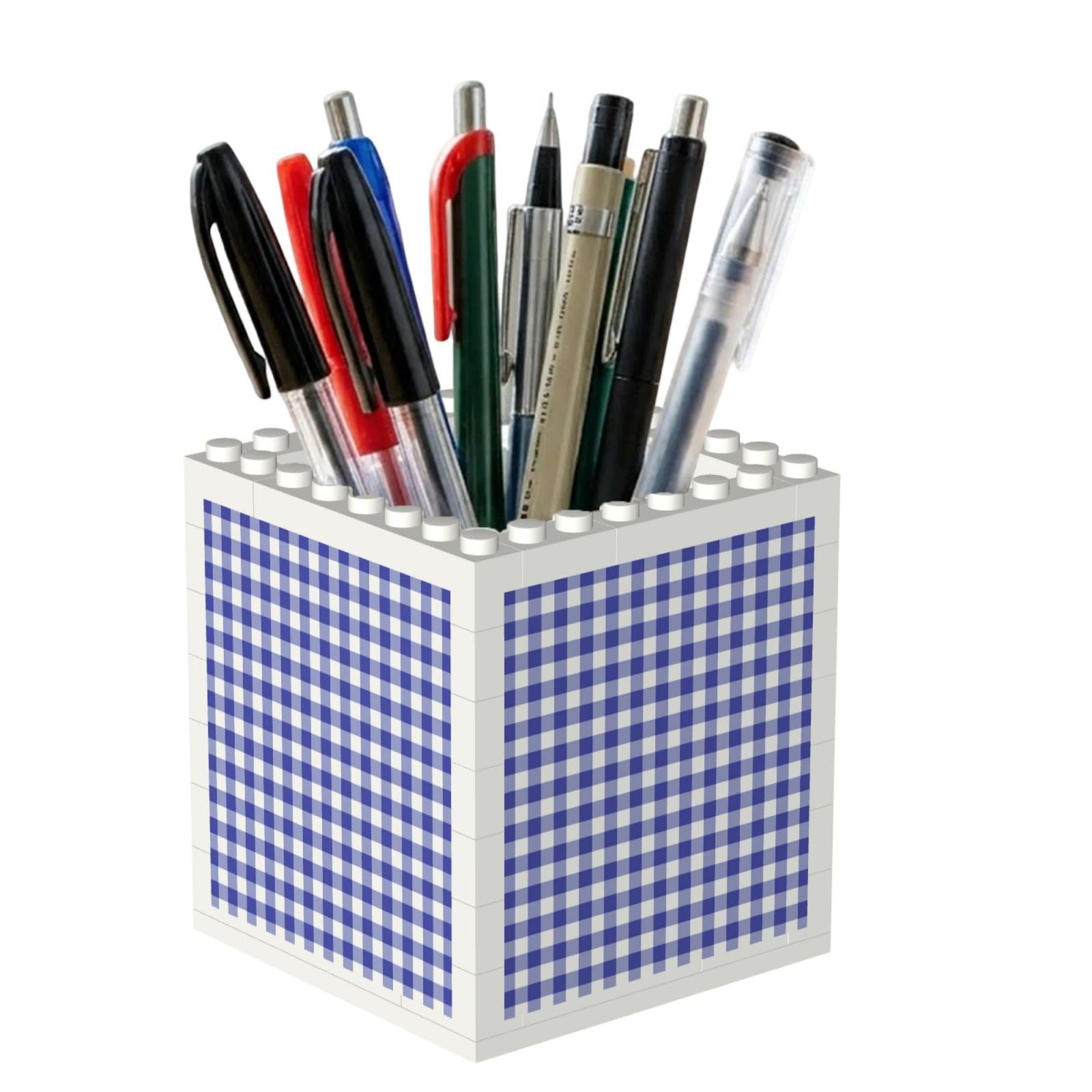 Poadnly Royal Blue Checkered Lumbar, Pen Pot Pencil Holder for Office Home School, Compact Desk Organiser for Office Stationery