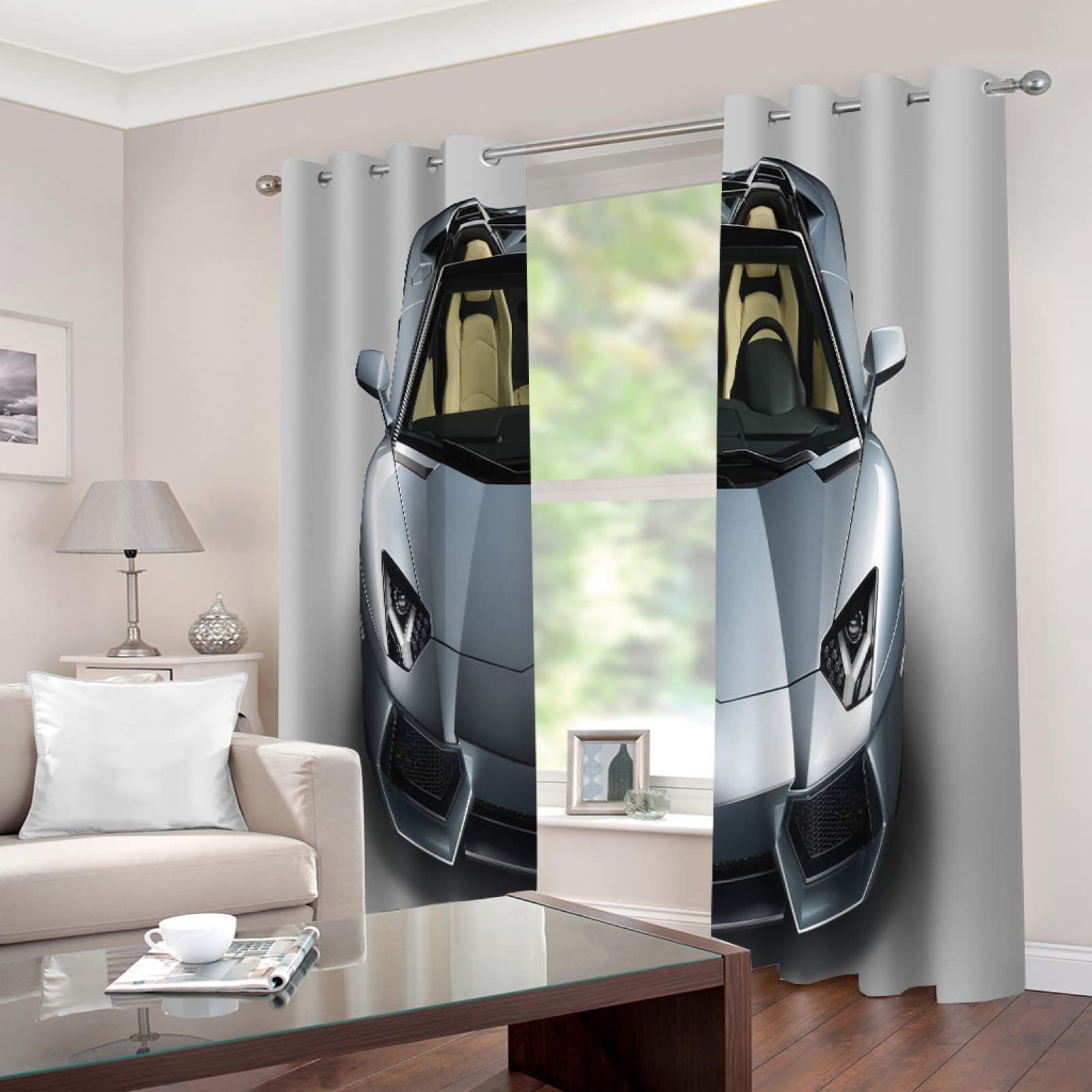 Cortinas Habitacion Juvenil Opacas 2 Piezas 3D Superdeportivo Patrón Cortinas Salon Dormitorio Modernas para Ventanas Decoración para Hogar 264X240Cm Termicas Aislantes con Ojales