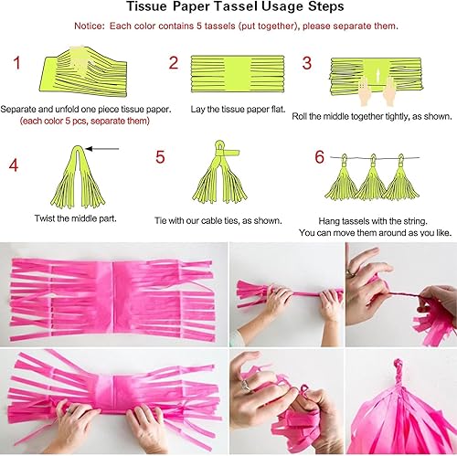 Miniatura 3 de We Moment Borlas de papel de seda con borlas para fiestas, bodas, cumpleaños, baby shower, suministros de decoración, kits de bricolaje, azul claro,