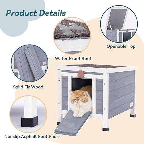 Miniatura 6 de Petsfit Casa para gatos al aire libre resistente a la intemperie, casa para gatos con puerta de escape, casa para mascotas interiores y exteriores
