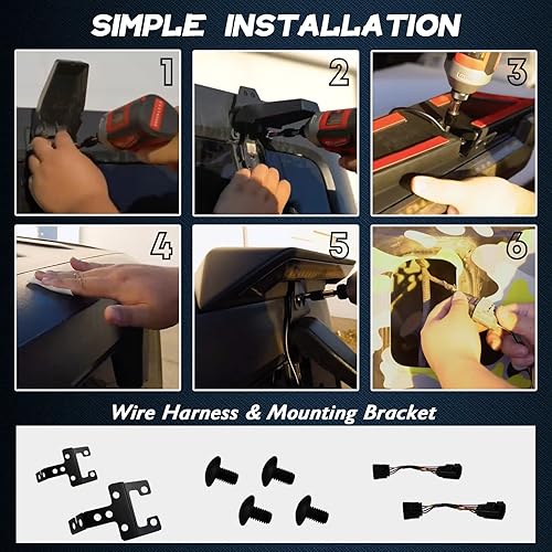 Miniatura 6 de GEEGEETOP Kit de luz de montaje alto, función como intermitentes secuenciales, luces de freno y cola y marcha atrás, 4 en 1, compatible con Jeep