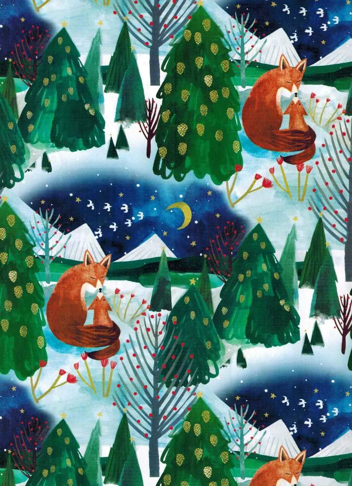 roger la borde Fox Christmas Double-Sided Folded Gift Wrap 2 Sheets 19 in x 27.5 in