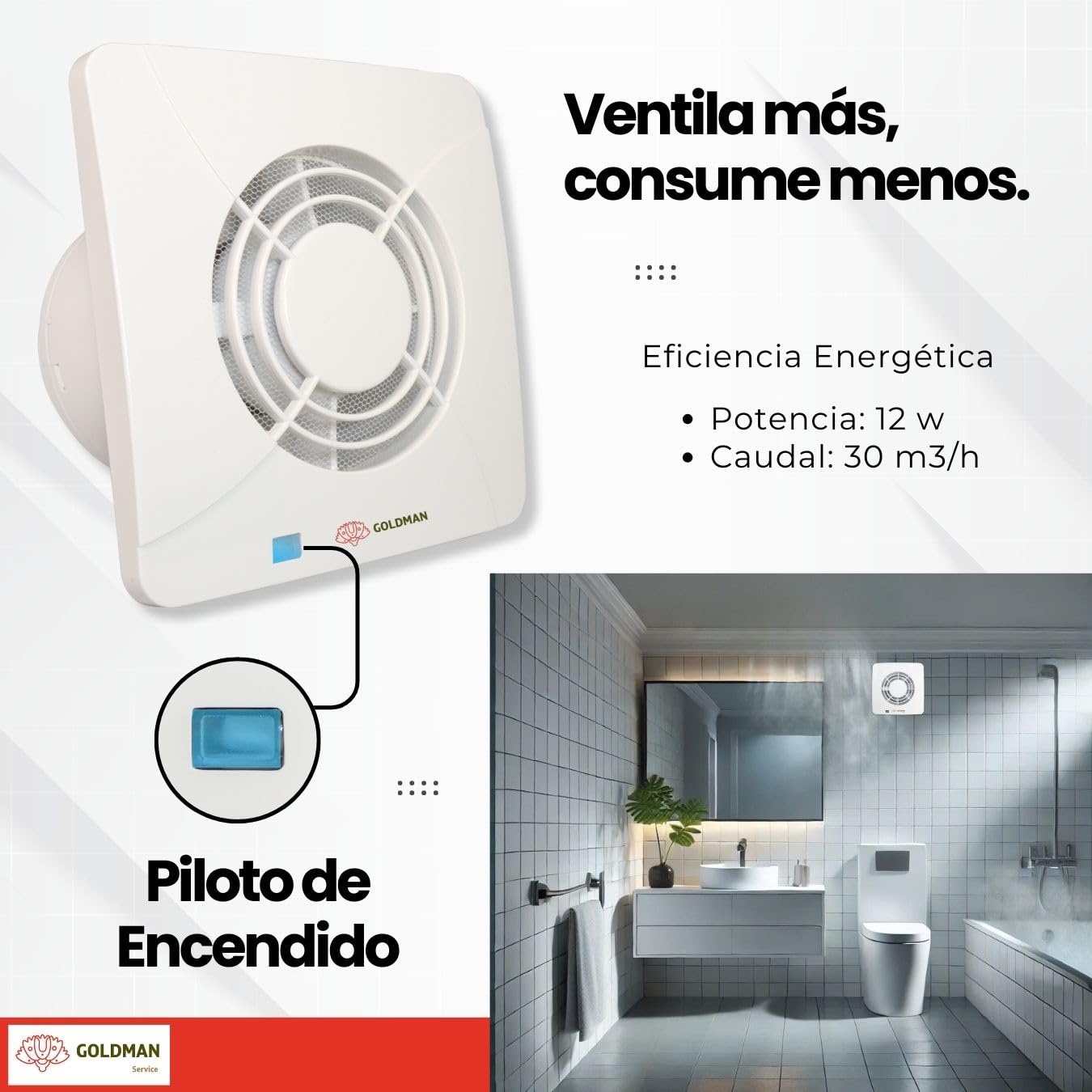 GOLDMAN SERVICE | Extractor de Baño Silencioso Ventilador Extractor de Aire Potente Anti Humedad Olores Válvula Antirretorno y Mosquitera | Diámetro: 100 milímetros 12W