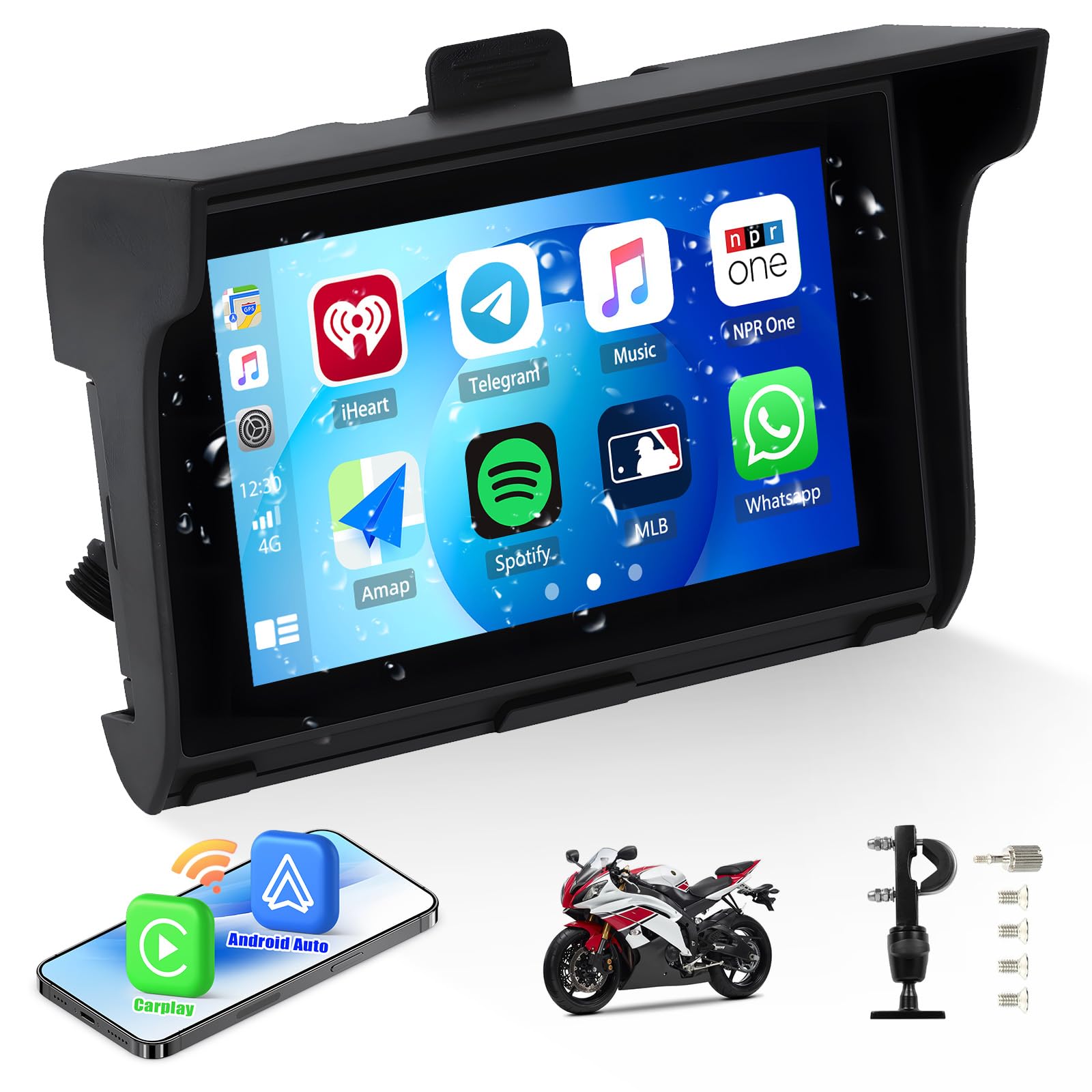 Display Moto Wireless CarPlay E Android Auto 5 Pollici | Navigatore Impermeabile IP67 Con Bluetooth | Per Casco - Foto 8