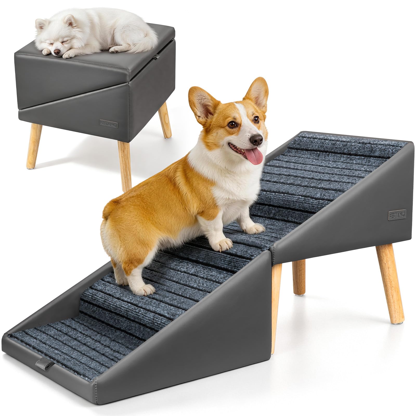 View 1 of 17" H Dog Stairs for Small Dogs – 4-Step Non-Slip Dog Ramp for Couch