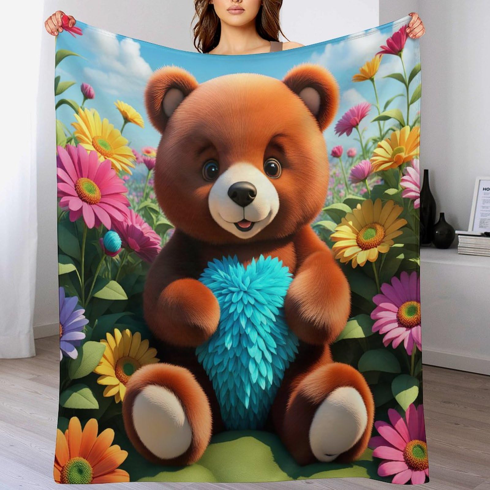 Manta de franela con oso grande de 180x200 cm adios al frio en el sofa